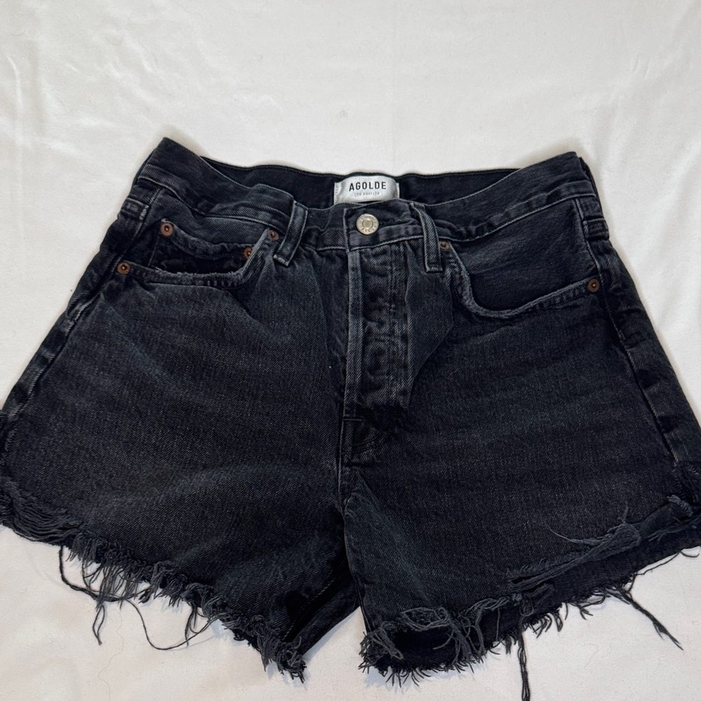 Agolde Distressed Black Parker Long Jean Shorts